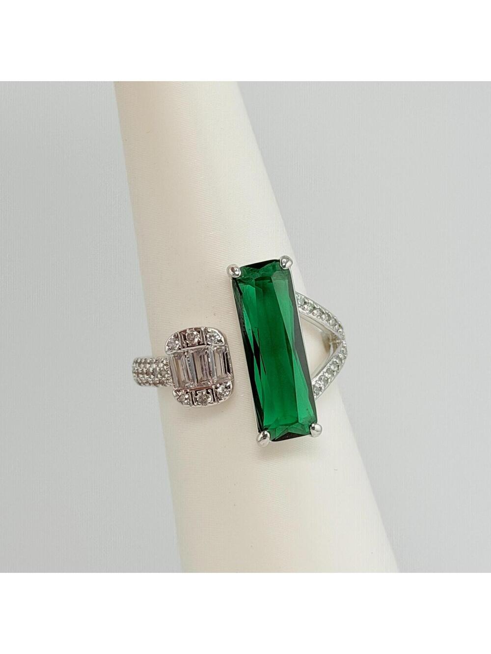 Bomb Party May Sz 9 "The Elara Ring" Lab Created Emerald on Rhodium RG38921